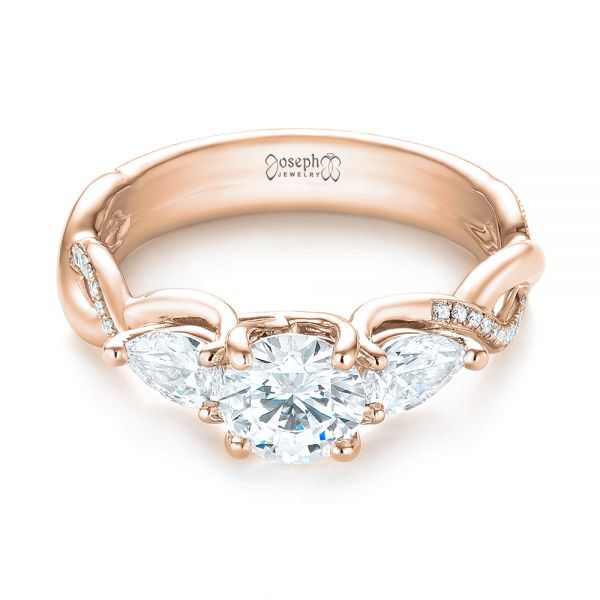 18k Rose Gold 18k Rose Gold Custom Three Stone Diamond Engagement Ring - Flat View -  103503