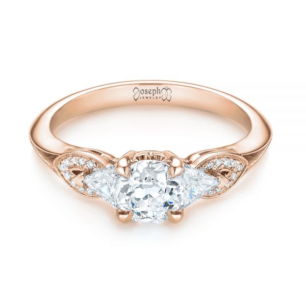 18k Rose Gold 18k Rose Gold Custom Three Stone Diamond Engagement Ring - Flat View -  103839