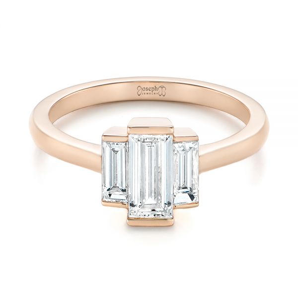14k Rose Gold 14k Rose Gold Custom Three Stone Diamond Engagement Ring - Flat View -  104826