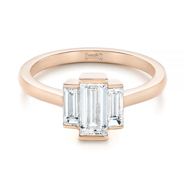 14k Rose Gold 14k Rose Gold Custom Three Stone Diamond Engagement Ring - Flat View - 104826