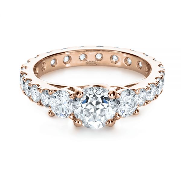 14k Rose Gold 14k Rose Gold Custom Three Stone Diamond Engagement Ring - Flat View - 1129