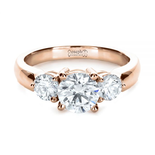 18k Rose Gold 18k Rose Gold Custom Three Stone Diamond Engagement Ring - Flat View -  1156