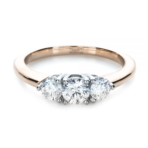 14k Rose Gold And Platinum 14k Rose Gold And Platinum Custom Three Stone Diamond Engagement Ring - Flat View - 1196