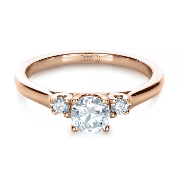 18k Rose Gold 18k Rose Gold Custom Three Stone Diamond Engagement Ring - Flat View -  1308