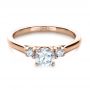 18k Rose Gold 18k Rose Gold Custom Three Stone Diamond Engagement Ring - Flat View -  1308 - Thumbnail
