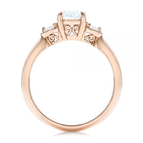 14k Rose Gold Custom Three Stone Diamond Engagement Ring - Front View -  102039