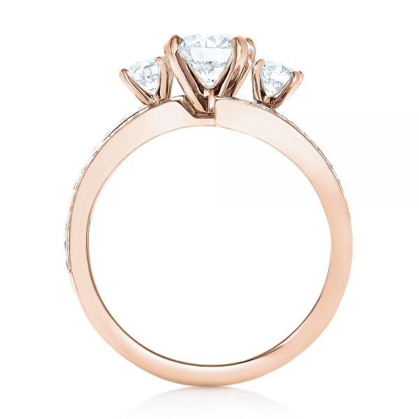 14k Rose Gold 14k Rose Gold Custom Three Stone Diamond Engagement Ring - Front View -  102944