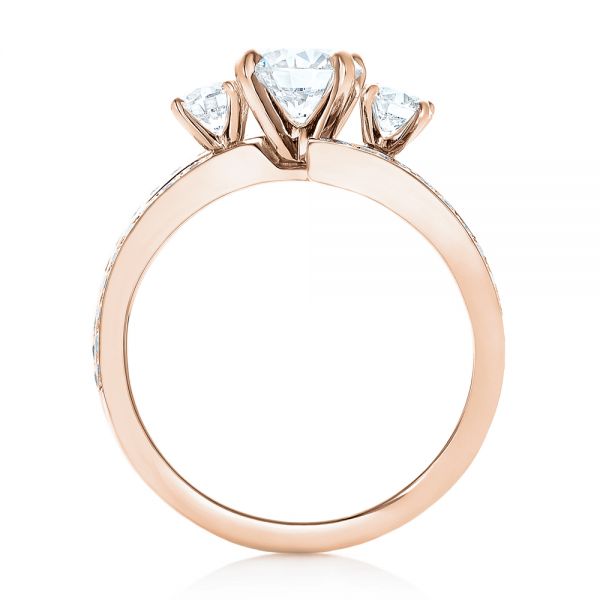 14k Rose Gold 14k Rose Gold Custom Three Stone Diamond Engagement Ring - Front View -  102944