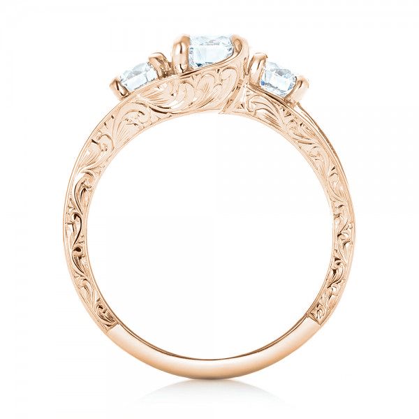 18k Rose Gold 18k Rose Gold Custom Three Stone Diamond Engagement Ring - Front View -  103003