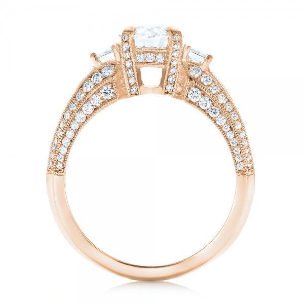 14k Rose Gold 14k Rose Gold Custom Three Stone Diamond Engagement Ring - Front View -  103004