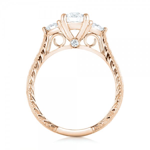 18k Rose Gold 18k Rose Gold Custom Three Stone Diamond Engagement Ring - Front View -  103009