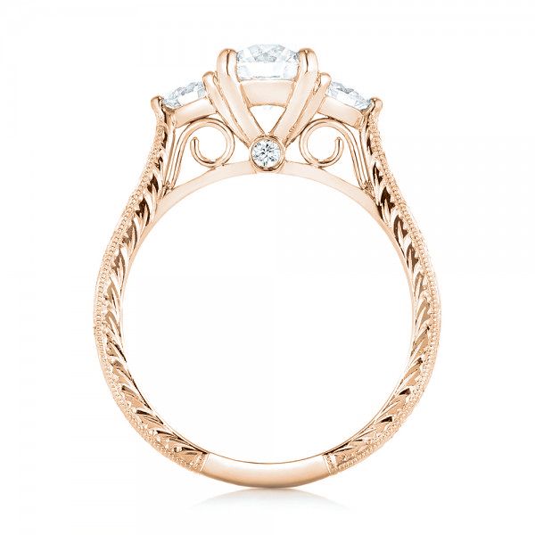 14k Rose Gold 14k Rose Gold Custom Three Stone Diamond Engagement Ring - Front View - 103009
