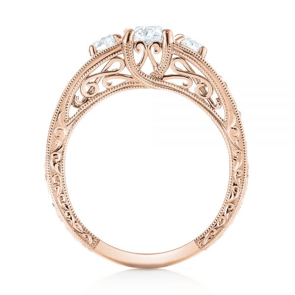 14k Rose Gold 14k Rose Gold Custom Three Stone Diamond Engagement Ring - Front View -  103426