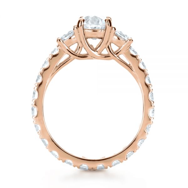 18k Rose Gold 18k Rose Gold Custom Three Stone Diamond Engagement Ring - Front View -  1129