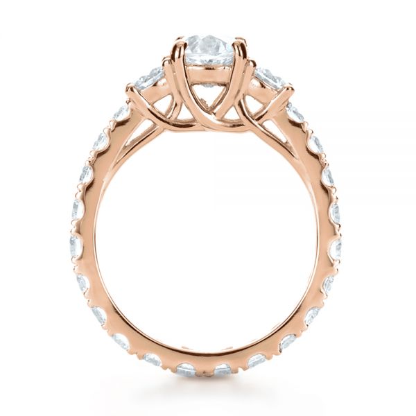14k Rose Gold 14k Rose Gold Custom Three Stone Diamond Engagement Ring - Front View - 1129