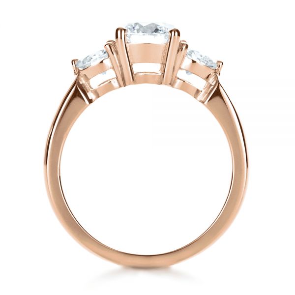 18k Rose Gold 18k Rose Gold Custom Three Stone Diamond Engagement Ring - Front View -  1156