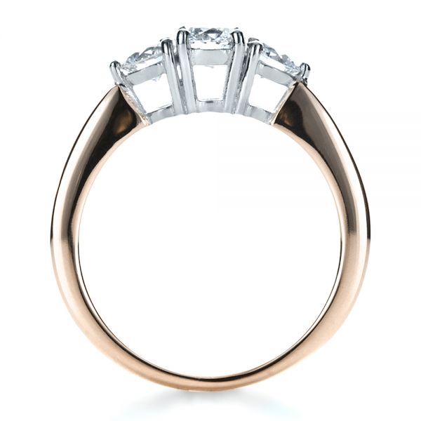 18k Rose Gold And 14K Gold 18k Rose Gold And 14K Gold Custom Three Stone Diamond Engagement Ring - Front View -  1196