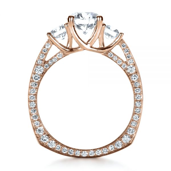 18k Rose Gold 18k Rose Gold Custom Three Stone Diamond Engagement Ring - Front View -  1393