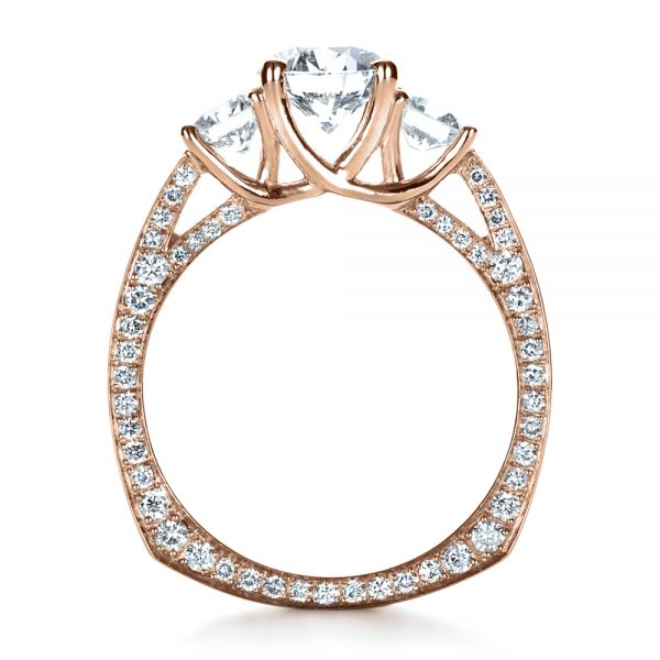 14k Rose Gold 14k Rose Gold Custom Three Stone Diamond Engagement Ring - Front View - 1393