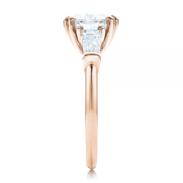 18k Rose Gold 18k Rose Gold Custom Three Stone Diamond Engagement Ring - Side View -  100161