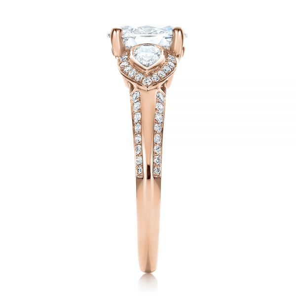18k Rose Gold 18k Rose Gold Custom Three Stone Diamond Engagement Ring - Side View -  100279