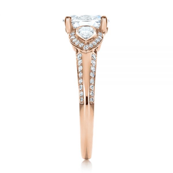 14k Rose Gold 14k Rose Gold Custom Three Stone Diamond Engagement Ring - Side View - 100279