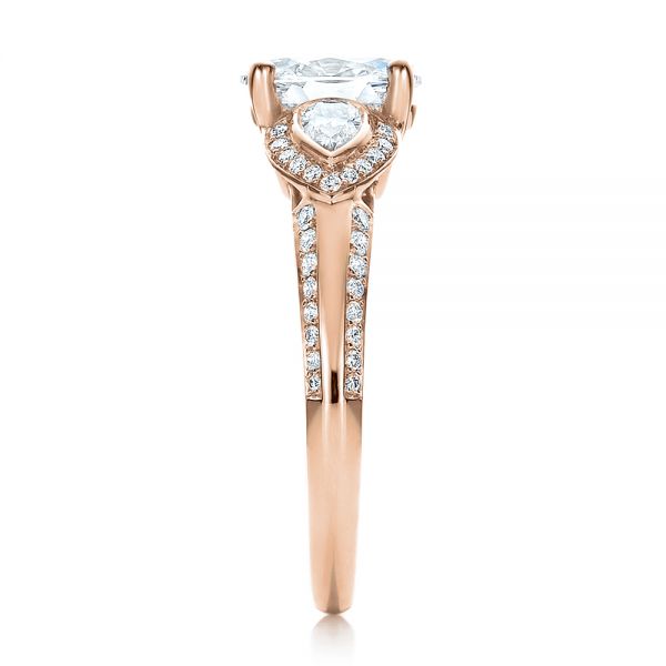 14k Rose Gold 14k Rose Gold Custom Three Stone Diamond Engagement Ring - Side View -  100279