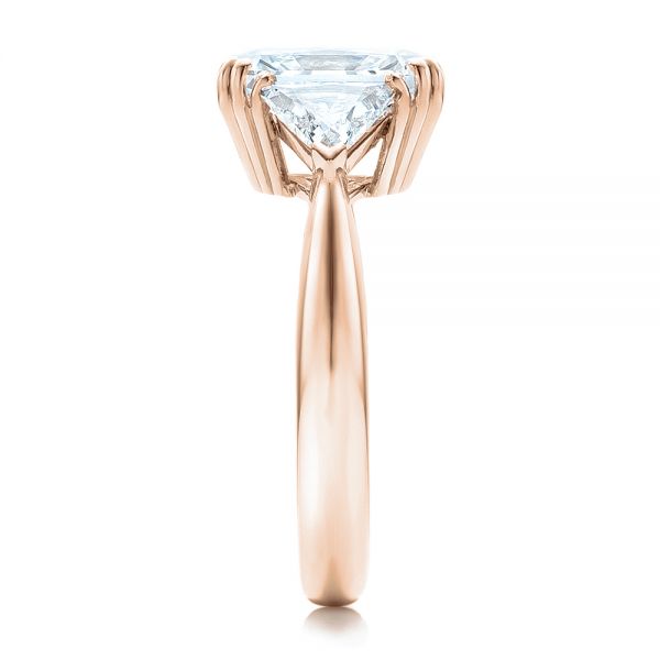 18k Rose Gold 18k Rose Gold Custom Three Stone Diamond Engagement Ring - Side View -  100803