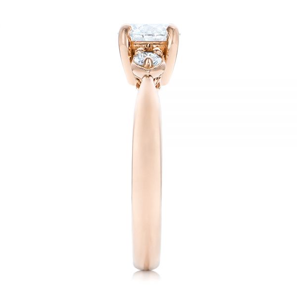 18k Rose Gold 18k Rose Gold Custom Three Stone Diamond Engagement Ring - Side View -  102039