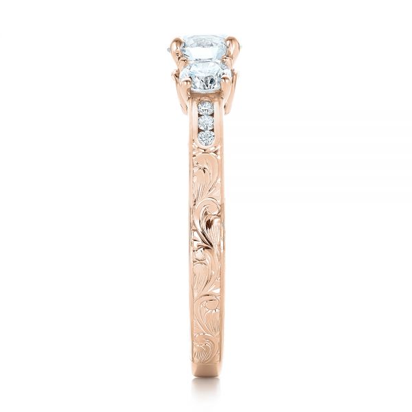14k Rose Gold 14k Rose Gold Custom Three-stone Diamond Engagement Ring - Side View -  102131