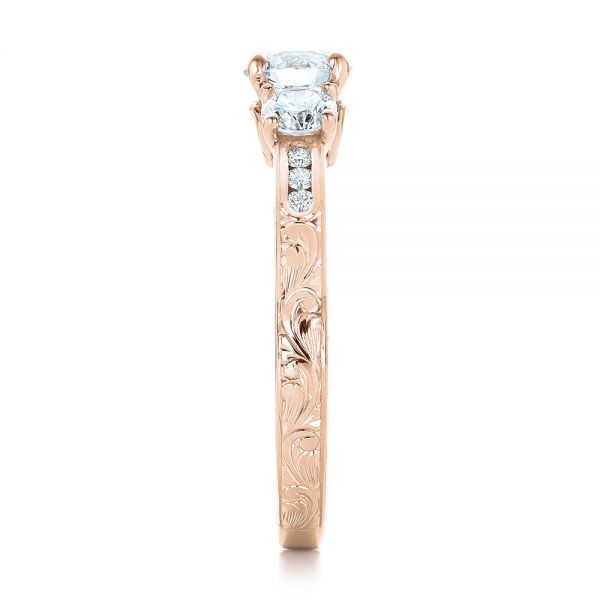 14k Rose Gold 14k Rose Gold Custom Three-stone Diamond Engagement Ring - Side View - 102131