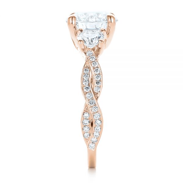 18k Rose Gold 18k Rose Gold Custom Three Stone Diamond Engagement Ring - Side View -  102465