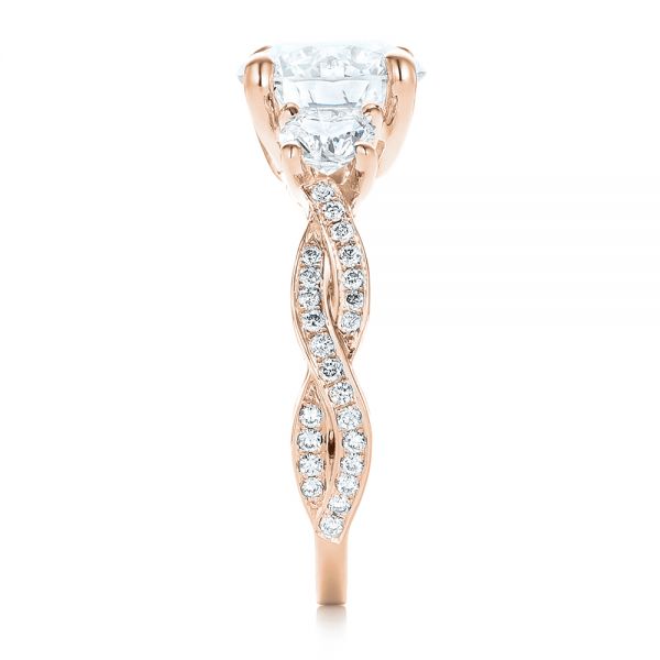 14k Rose Gold 14k Rose Gold Custom Three Stone Diamond Engagement Ring - Side View - 102465