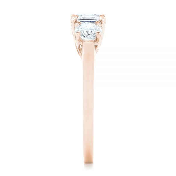18k Rose Gold 18k Rose Gold Custom Three Stone Diamond Engagement Ring - Side View -  102781