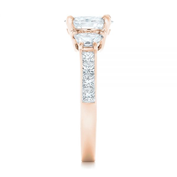 14k Rose Gold 14k Rose Gold Custom Three Stone Diamond Engagement Ring - Side View -  102807