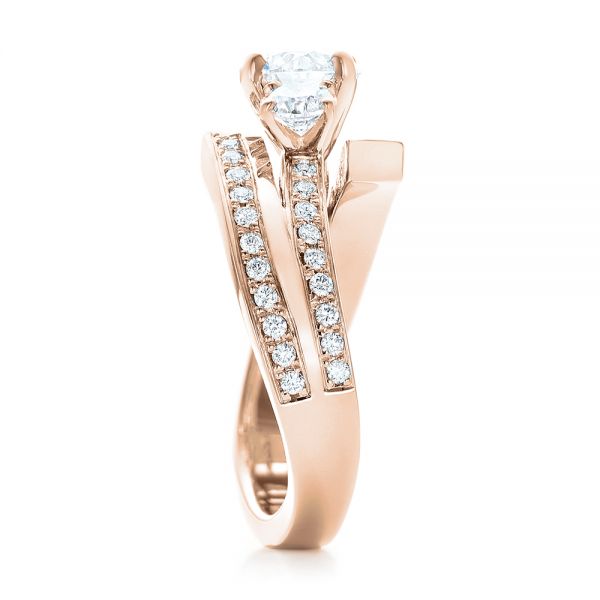 14k Rose Gold 14k Rose Gold Custom Three Stone Diamond Engagement Ring - Side View -  102944
