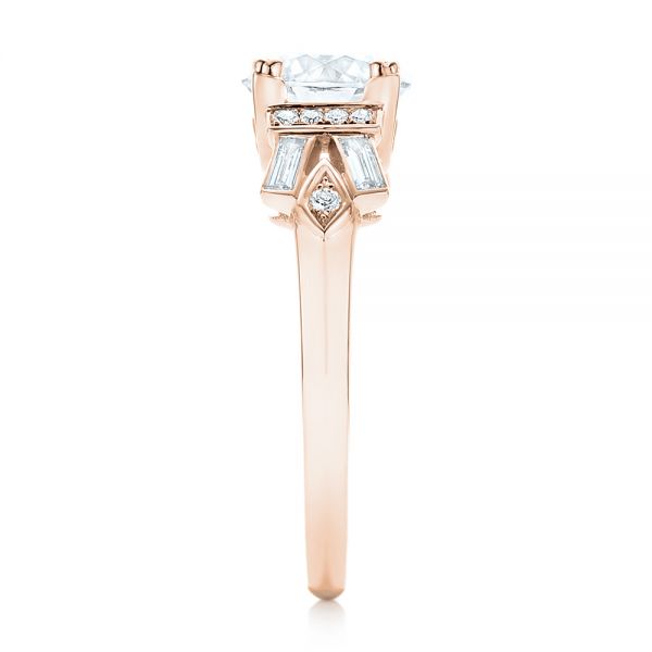 14k Rose Gold 14k Rose Gold Custom Three Stone Diamond Engagement Ring - Side View -  102945