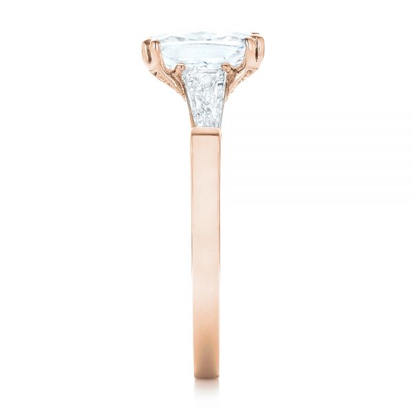 18k Rose Gold 18k Rose Gold Custom Three Stone Diamond Engagement Ring - Side View -  102964