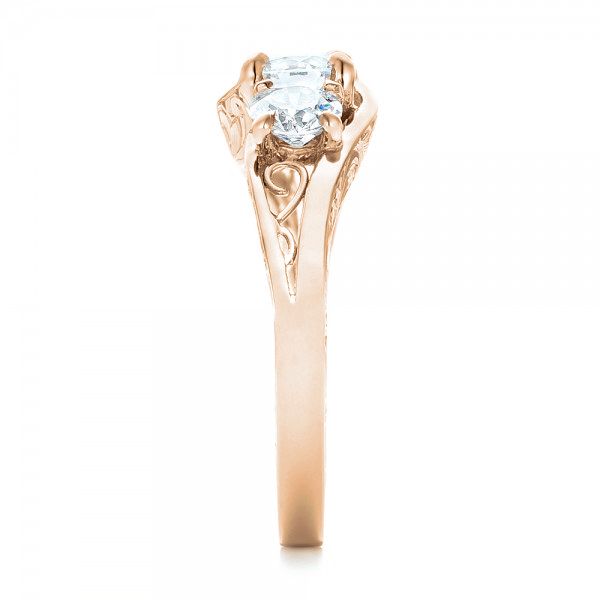 14k Rose Gold 14k Rose Gold Custom Three Stone Diamond Engagement Ring - Side View -  103003