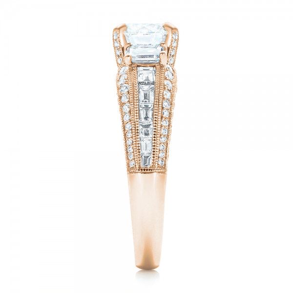 14k Rose Gold 14k Rose Gold Custom Three Stone Diamond Engagement Ring - Side View - 103004
