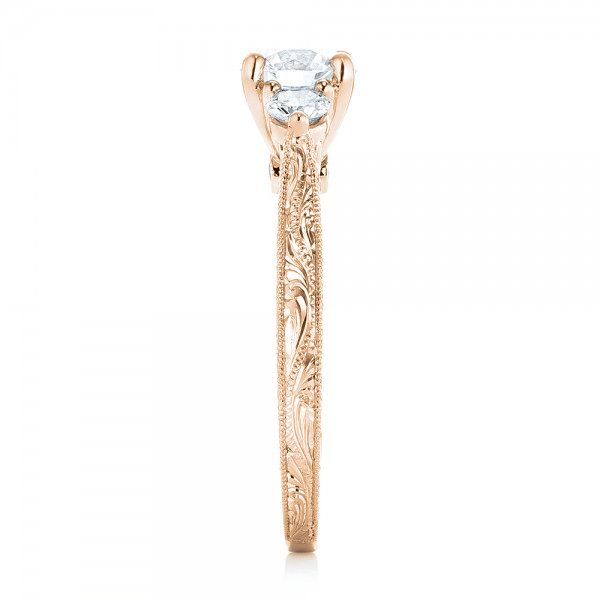 14k Rose Gold 14k Rose Gold Custom Three Stone Diamond Engagement Ring - Side View - 103009