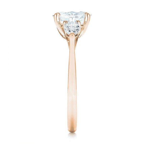 18k Rose Gold 18k Rose Gold Custom Three Stone Diamond Engagement Ring - Side View - 103035