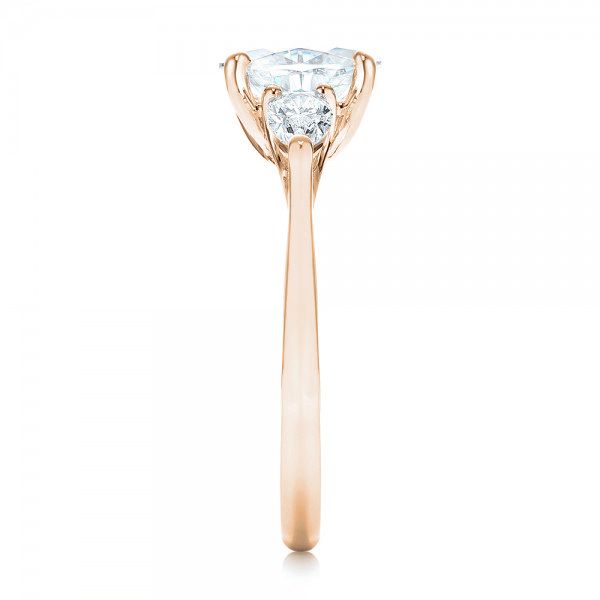 14k Rose Gold 14k Rose Gold Custom Three Stone Diamond Engagement Ring - Side View -  103035