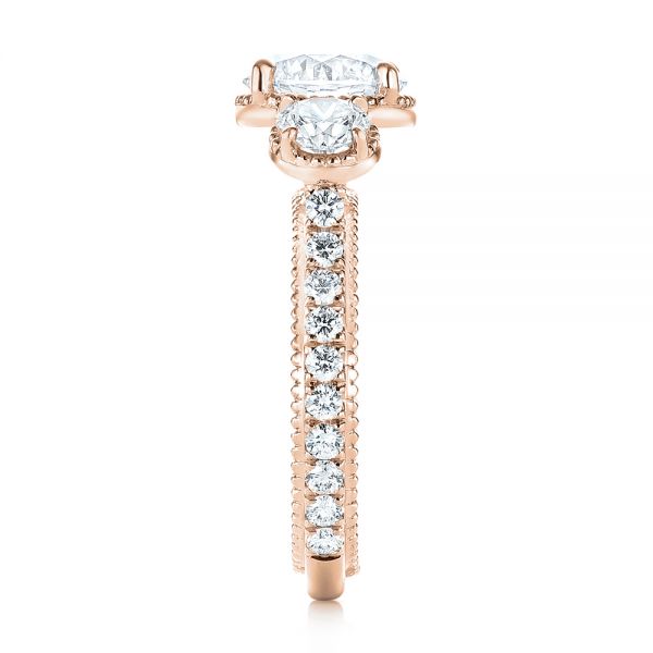 18k Rose Gold 18k Rose Gold Custom Three-stone Diamond Engagement Ring - Side View - 103214