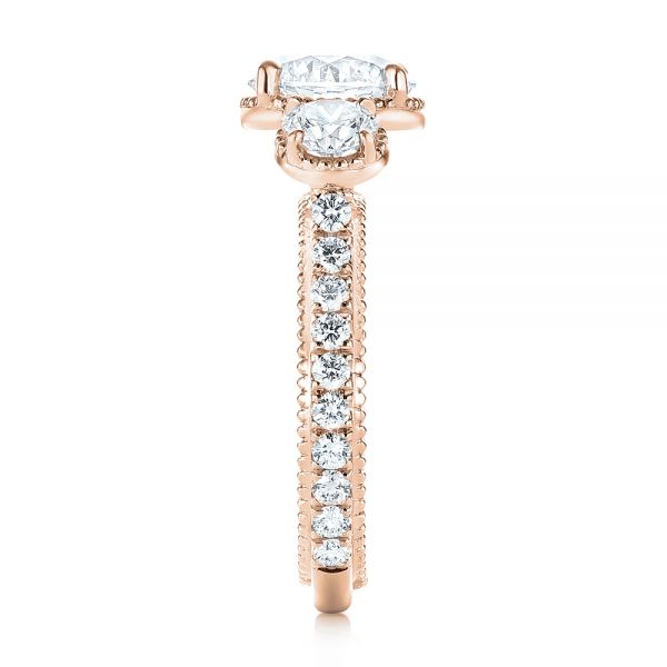 18k Rose Gold 18k Rose Gold Custom Three-stone Diamond Engagement Ring - Side View -  103214