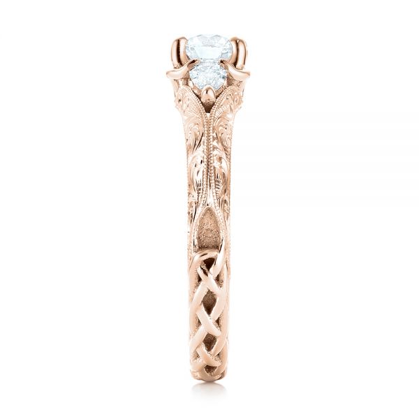18k Rose Gold 18k Rose Gold Custom Three Stone Diamond Engagement Ring - Side View - 103349