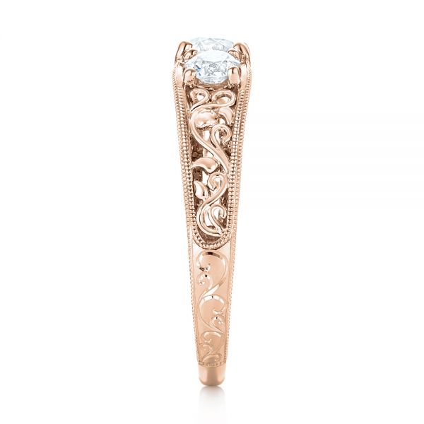 18k Rose Gold 18k Rose Gold Custom Three Stone Diamond Engagement Ring - Side View -  103426