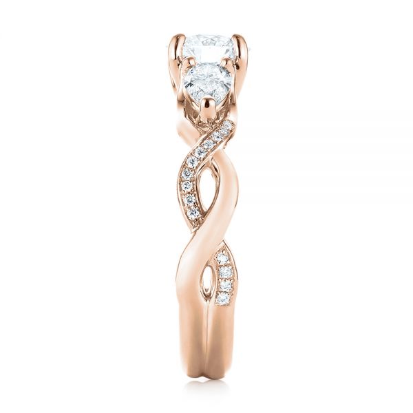 18k Rose Gold 18k Rose Gold Custom Three Stone Diamond Engagement Ring - Side View -  103503
