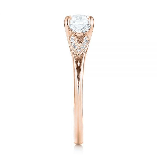 18k Rose Gold 18k Rose Gold Custom Three Stone Diamond Engagement Ring - Side View -  103839