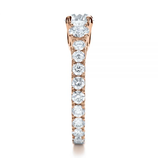 18k Rose Gold 18k Rose Gold Custom Three Stone Diamond Engagement Ring - Side View -  1129